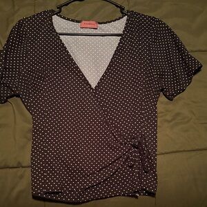 Black and white polka dot tie top